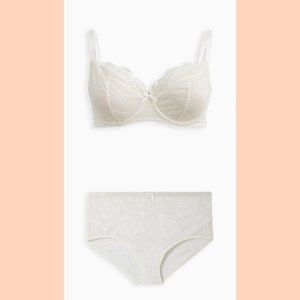 Torrid bra demi unlined ivory lace 42B brief panty 3X plus size bridal lingerie